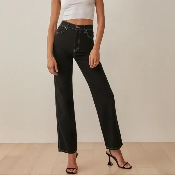 Reformation Dark Cowboy High Rise Straight Leg Jeans - Picture 1 of 7